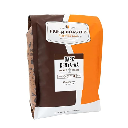 Fresh Roasted Coffee, Dark Kenya AA, 5 lb (80 oz), Dark Roast, Kosher, Whole Bean