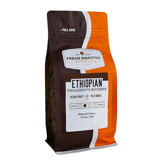 Fresh Roasted Coffee, Ethiopian Yirgacheffe Kochere, 12 oz, Medium Roast, Kosher, Whole Bean