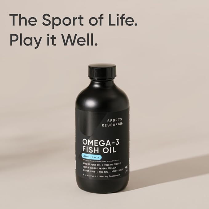 Sports Research® Omega-3 Fish Oil 4685mg - Sourced from Wild Caught Alaska Pollock - Natural Lemon Flavor, MSC Certified Sustainable - 8oz (48 Servings)