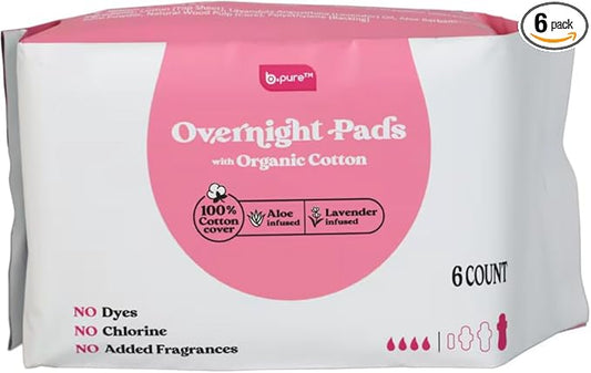 Organic Cotton Overnight Pads, 6 Count,