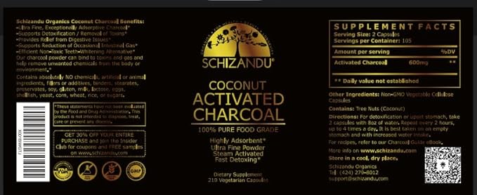 Activated Coconut Charcoal Capsules- Supports Health - Vegan, Organic, Non-GMO, No Additives - X-Large Bottle 210 Count - Pack of 3