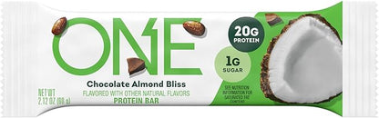 ONE Protein Bars, Almond Bliss, Gluten Free with 20g Protein and 1g Sugar, Pantry Staples, 2.12 oz (12 Pack), Packaging May Vary