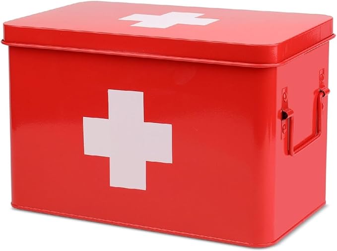 Flexzion First Aid Box Organizer Empty 13" Red