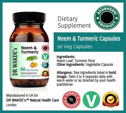 DR WAKDE'S Neem & Turmeric Capsules 60 Veg 100% Herbal