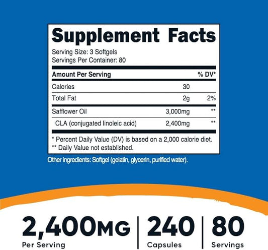 Nutricost CLA (Conjugated Linoleic Acid) 2,400mg, 240 Softgels - Gluten Free, Non-GMO, 800mg Per Softgel (3 Bottles)