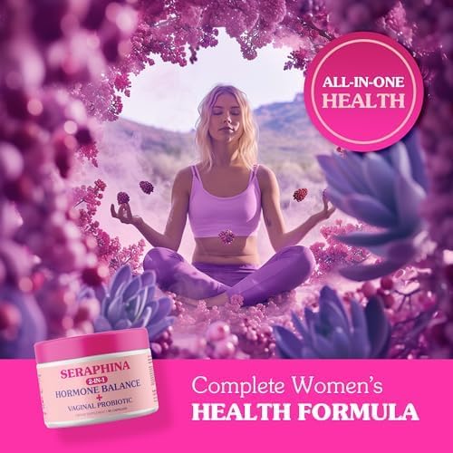 Seraphina Vaginal Probiotics 2-in-1 for Women + Hormone Balance - 90 Capsules Complete Feminine Care, PMS & Urinary Tract Health, Prebiotic Blend, 10 Billion CFU, 6 Strains (90 Count (Pack of 1))