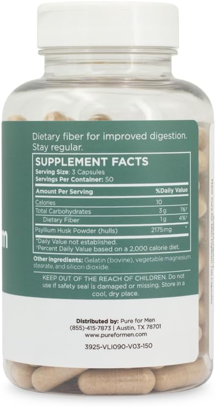 Daily Psyllium Husk Fiber Supplement by 2,175mg Per 150 Capsules