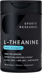 Sports Research L-Theanine 200mg with Organic Coconut Oil | Suntheanine Supplement for Focus, Relaxation & Alertness | Double Strength, Non-GMO & Gluten Free