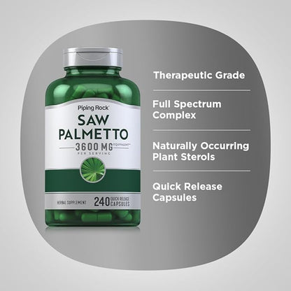 Piping Rock Saw Palmetto Extract 3600mg | 240 Capsules | for Men and Women | Non-GMO, Gluten Free Supplement