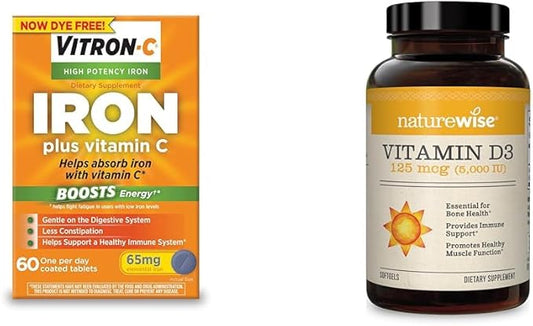 Vitron-C Iron Supplement with Vitamin C, 60 Count D3 5000iu 5000iu (125 (125 mcg), 90 Count