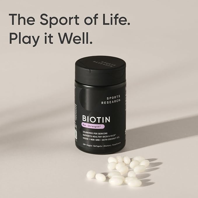 Sports Research Vegan Biotin 10,000mcg B7 for 120 Softgels (4 Month