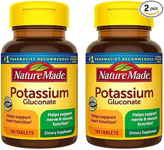 Nature Made Potassium Gluconate 550 mg, Dietary Supplement for Heart Health Support, 100 Tablets, 100 Day Supply (Pack of 2)