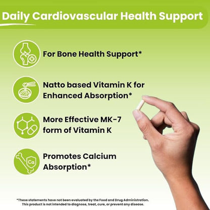 NutriZing K2 Vitamin Supplement MK-7 600mcg - 90 Vegan K2 for 3 Month