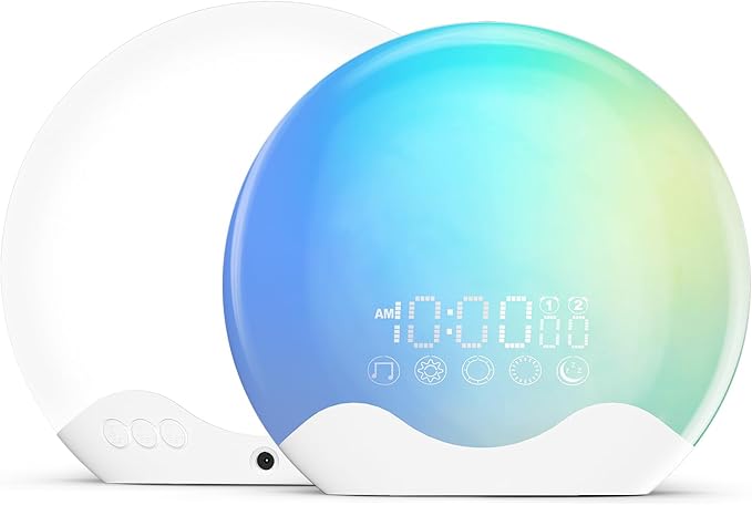 Light Therapy Lamp, Sunlight Alarm Clock 10,000 Lux 20 Brightness 4 Color Snooze,11 Atmosphere