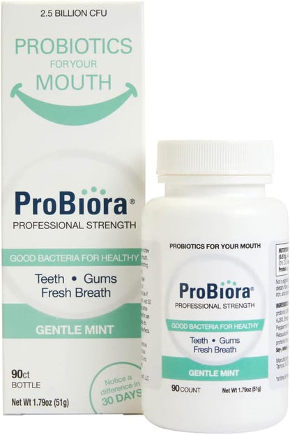 ProBiora Professional Strength Oral Probiotics for Teeth and Gums | Dental Probiotic for Oral Health | Bad Breath Treatment for Adults | Tooth Whitening | ProBiora3 Probiotic Blend | 90 Mint Tablets