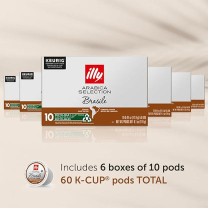 Illy Coffee K Cups - Coffee Pods For Keurig Coffee Maker – Brasile Bold Roast – Notes of Caramel – Intense & Full-Flavored Flavor Pods of Coffee - No Preservatives – 10 Count, 6 Pack