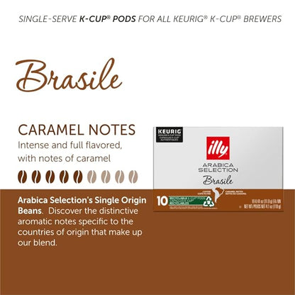 Illy Coffee K Cups - Coffee Pods For Keurig Coffee Maker – Brasile Bold Roast – Notes of Caramel – Intense & Full-Flavored Flavor Pods of Coffee - No Preservatives – 10 Count, 6 Pack