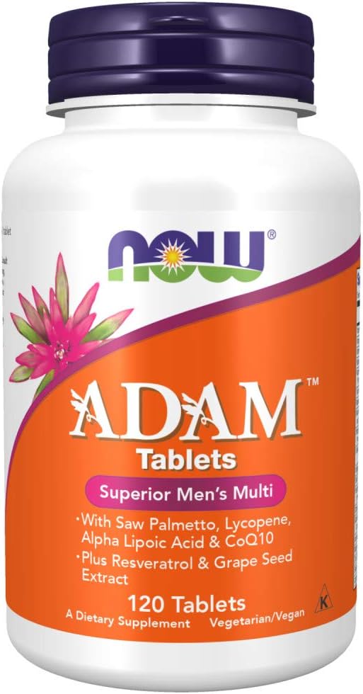NOW Foods Supplements, ADAM™ Men's Multivitamin with Saw Palmetto, Lycopene, Alpha Lipoic Acid and CoQ10, Plus Natural Resveratrol & Grape Seed Extract, 120 Tablets