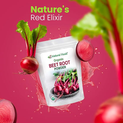 Z Natural Foods Organic Beetroot Powder, Nutrient-Packed Red Superfood Powder, Perfect for Smoothies, Juice, Drinks, and Recipes, Vegan, Non-GMO, Gluten-Free, 1 lb