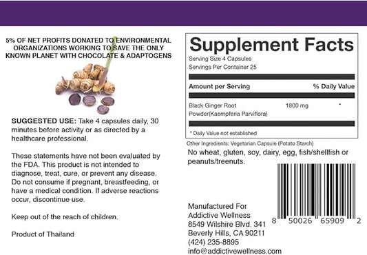 Addictive Wellness Thai Black Ginger 450mg, Vegan 100 Count