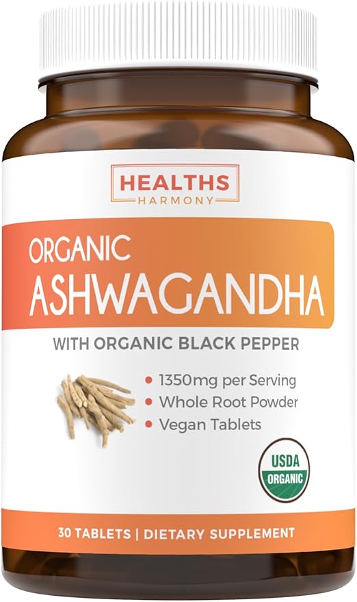 USDA Organic Ashwagandha (30 Vegetarian Tablets) 1350mg Ashwaganda
