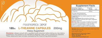 Nootropics Depot L-Theanine Capsules 200mg (180 Count)