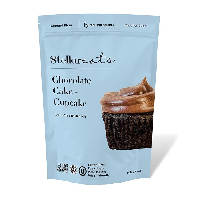 Stellar Eats Grain-Free Baking Mix | Gluten-Free, Dairy-Free, Plant-Based, Paleo-Friendly | Fluffy & Moist | Sweetened with Organic Coconut Sugar | Almond Flour-Based | Non-GMO, Kosher | Easy to Bake (Chocolate Cake, 1 Pack)