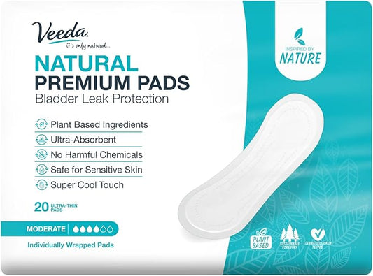 Veeda Natural Premium Incontinence Pads for Women 20 Count