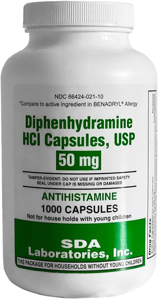 SDA LABORATORIES Diphenhydramine 50mg Allergy Relief, 1000 Count (1 Bottle)