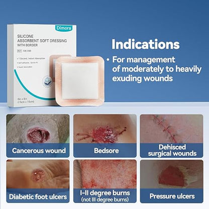 Dimora Silicone Super Absorbent Wound Dressings 6"X 6" 6" 10 10 Packs