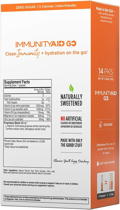 LIFEAID IMMUNITYAID GO! Zero Sugar Immunity 5 calories, 14 Pack