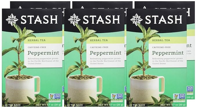 Stash Tea Peppermint Herbal Tea - Naturally Caffeine Free, Non-GMO Project Verified Premium Tea with No Artificial Ingredients, 20 Count (Pack of 6) - 120 Bags Total