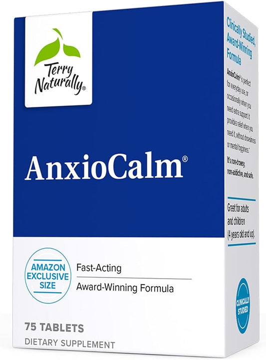Terry Naturally AnxioCalm - 75 Tablets - Fast-Acting, Non-Drowsy, Non-Addictive Formula - Safe for Adults & Children 4+ Years - Non-GMO - 37 Servings