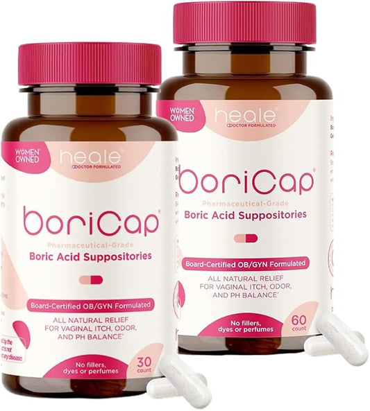 BoriCap - Boric Acid Suppositories for Women - 600 mg - Vaginal Health, pH Balance, Itch & Odor - Natural - Feminine Care - by Heale - 90 Capsules