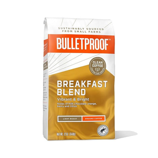 Bulletproof Breakfast Blend Light Roast Ground Coffee, 12 Ounces, 100% Arabica Coffee Sourced from Central and South America
