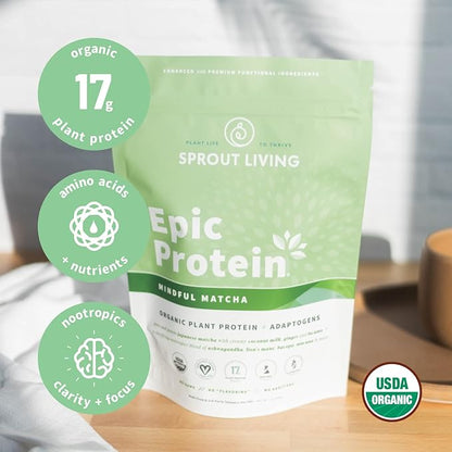 Sprout Living Epic Protein, Plant Based 17 Grams (1 Pound, 12 Servings)