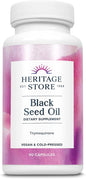 HERITAGE STORE Black Seed Oil Liquid Capsules 650mg, Nigella Sativa Oil Supplement with Thymoquinone, Omega 3 6 9, Antioxidant, Cholesterol, Digestive, Joint & Immune Support*, Vegan, 45 Serv, 90ct