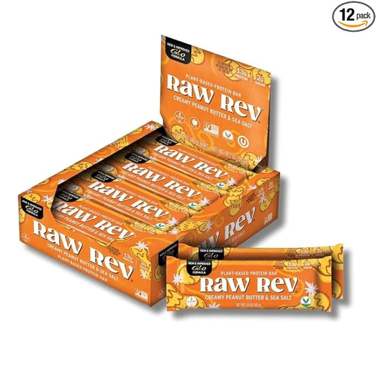 Creamy Peanut Butter & Sea Salt "New & Improved Glo" Vegan Protein Bars, 13g Protein with Only 2g of Sugar, Pack of 12