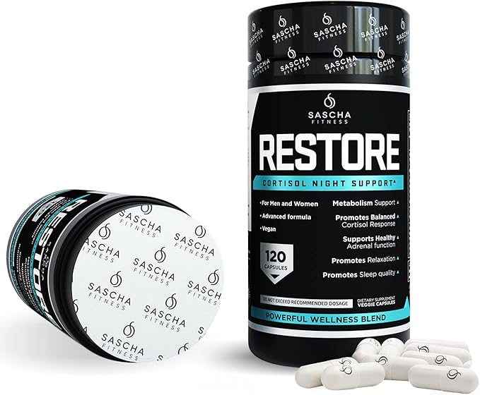 SASCHA FITNESS Cortisol Night Support Pills Supplements-Vegan-120 Natural