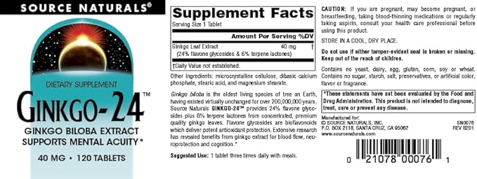 Source Naturals Ginkgo-24 40 mg, 120 Tablets