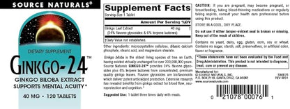 Source Naturals Ginkgo-24 40 mg, 120 Tablets