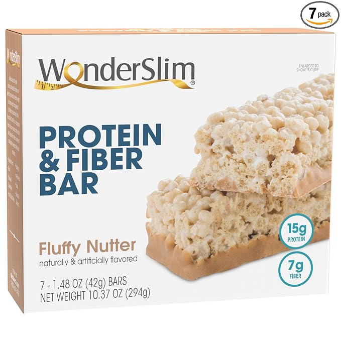 WonderSlim Protein & Fiber Bar, Fluffy Nutter, 15g Protein, 6g Fiber, Gluten Free (7ct)