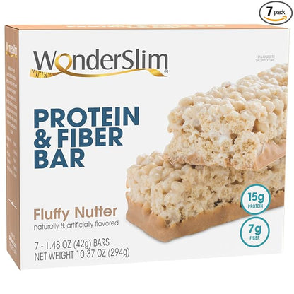 WonderSlim Protein & Fiber Bar, Fluffy Nutter, 15g Protein, 6g Fiber, Gluten Free (7ct)