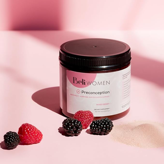 Beli Preconception Supplement for Fertility, Egg Quality, PCOS, Hormones, and Ovulation. Berry Flavored Drink Mix Powder - Support for PCOS & PMS. Made with Inositols, CoQ10, Acai, NAC and More.