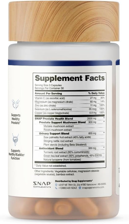 Snap Supplements Prostate Health Support Supplement, Saw Palmetto for Men Plus Stinging Nettle Root, Magnesium Citrate, Zinc and Plant Sterols, Supports Male Urinary Tract Health, 90 Capsules