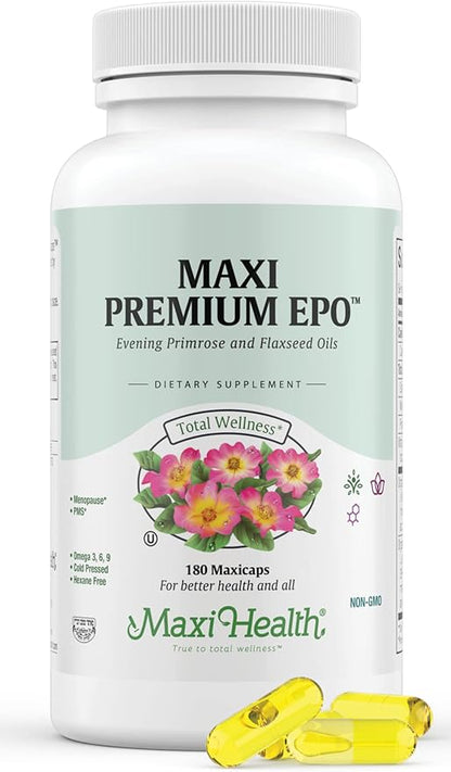 Maxi-Health Evening Primrose and Flax Seeds 3 6 6 9 9 Supplements 180 Count