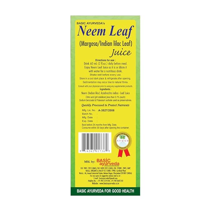 Basic Ayurveda Neem Leaf Juice 16.23 Fl (480ml) |