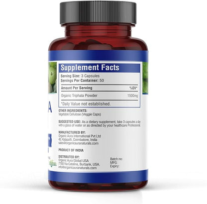 Premium Triphala Capsules. 150 Veg HPMC 1500mg per 100% All