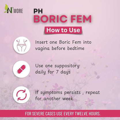 N'More Boric Acid Vaginal Suppositories- 100% Pure - Made in USA- Boricfem Vaginal Health Supplement- 30 Servings (Pack of 1)