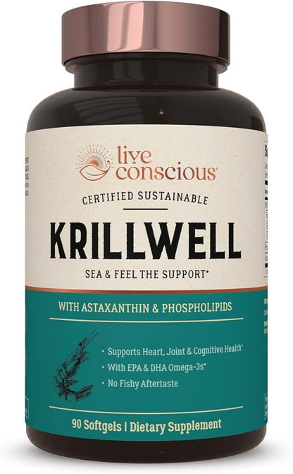 Live Conscious KrillWell, Joint, and Cognitive Support 2X More 30 Day
